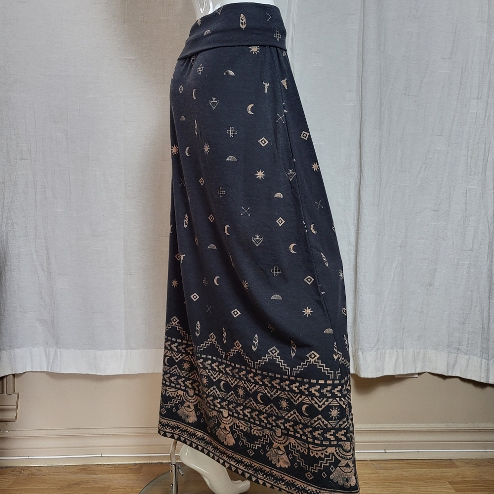 Mossimo Supply Co. Celestial Moon Sun Maxi Skirt Black Boho Whimsigoth Tribal - Picture 4 of 13